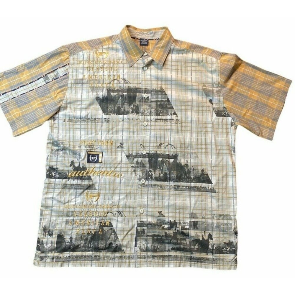 Phat Farm Mens Embroidered Short Sleeved Button Down Shirt Multi Sz XXL Vintage